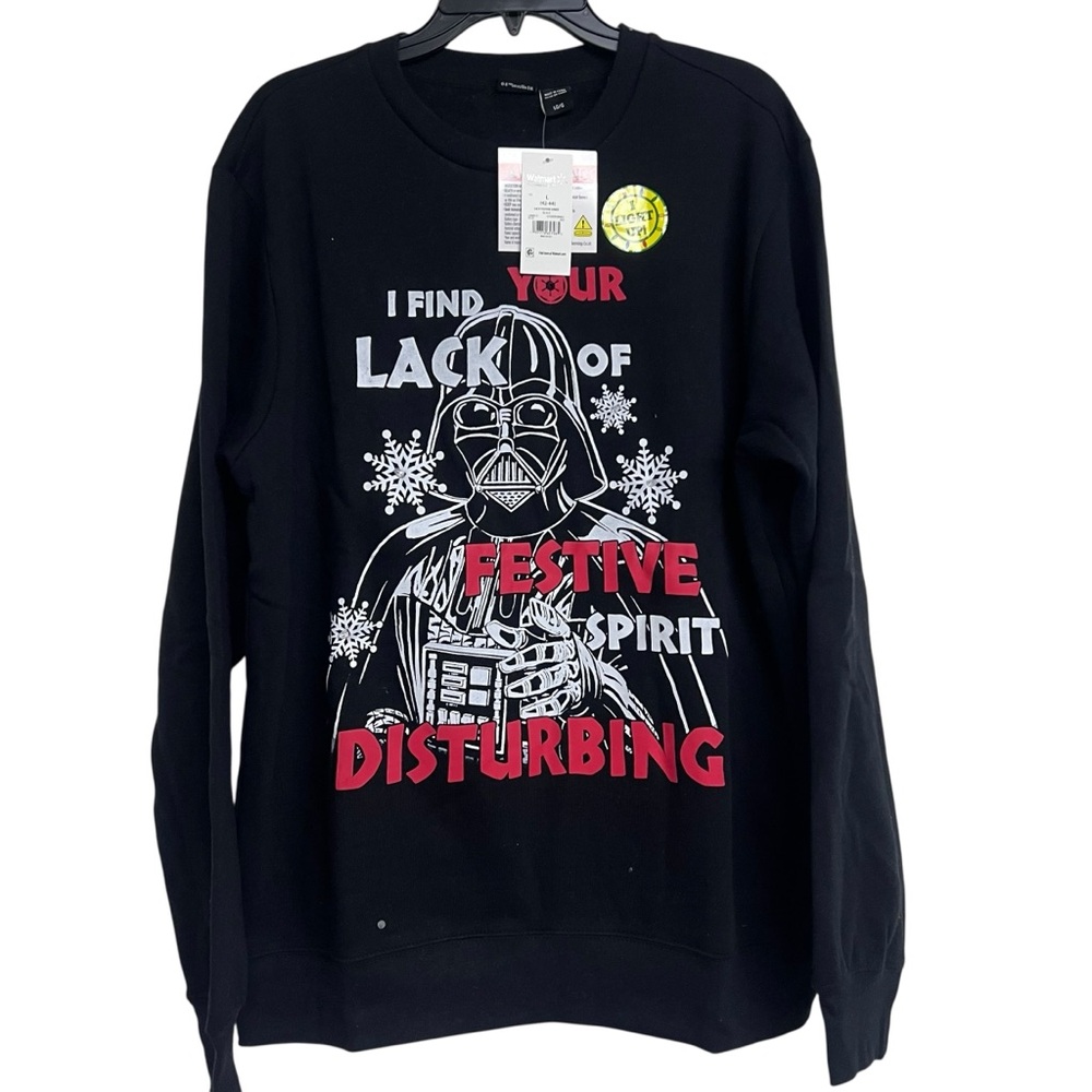NWT Star Wars Darth Vader Black Christmas Sweater with Festive Print Large Mens‎